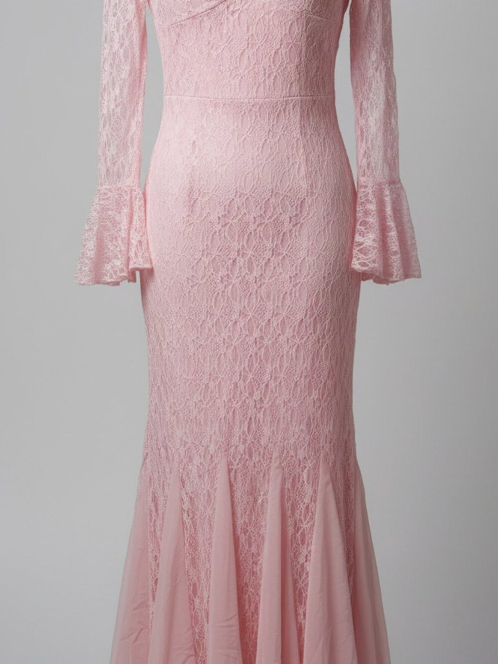 Pink Lace Mermaid Maxi Dress - Sweetheart Neck & Bell Sleeves - Size Small